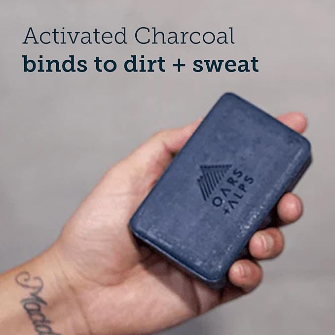 Oars + Alps Blue Charcoal Exfoliating Men's Bar Soap, Dermatologist Tested and Made with Clean Ingredients, Travel Size, 1 Pack, 6 Oz
