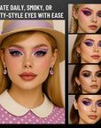 Purple Eyeshadow Palette with Mirror Lilac Violet Plum Tones Matte Shimmer Glitter 6 Colors Mini Eye Shadow Pallet Travel Size Highly Pigmented for Fairy Witch Goth Halloween Costume Makeup