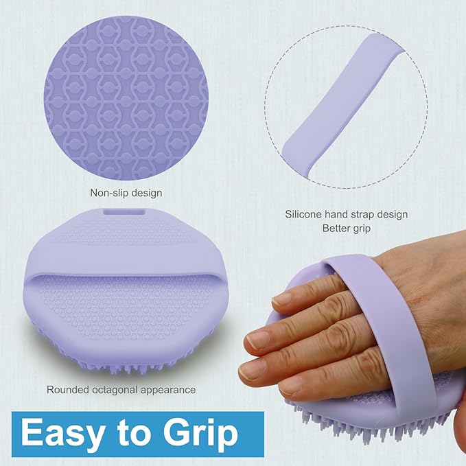 Silicone Body Scrubber，Exfoliating Body Scrubbers for use in Shower,Silicone Body Brush for Showering and Anti-Slippery Handles for All Skin Types (Purple)