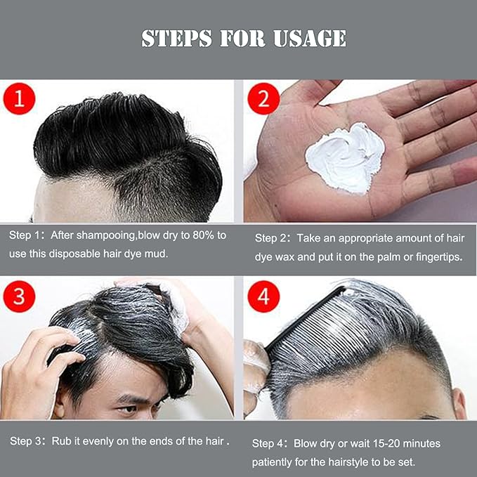 Temporary Grey Hair Color Wax,Natural Hair Spray Color Washable For Kids Women Men For Dark Light Hair Hairstyle Cosplay Halloween Party Christmas Diy Hairstyle