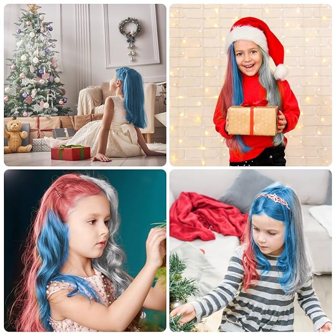 New Hair Chalk Comb Temporary Hair Color Dye for Girls Kids with Light Color Hair, Washable Hair Chalk for Girls Age 4 5 6 7 8 9 10 Birthday Cosplay DIY,Independence Day (Red,White,Blue)