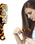Large Wide Tooth Hair Comb, LADYAMZ [Tortoise Shell] Cellulose Acetate Round Tooth Comb for Straight/Curly Hair,Short/Long Hair Women Men or Kids, Easy Detangling Wet or Dry, Anti-static (Brown)