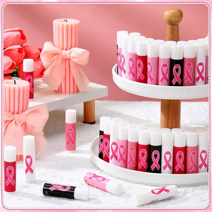 200 Pack Breast Cancer Awareness Accessories Gifts Bulk Lip Balms Favors Pink Ribbon Lip Balms Favors Breast Cancer Awareness Month Support Party Items Decorations for Women Men Survivors