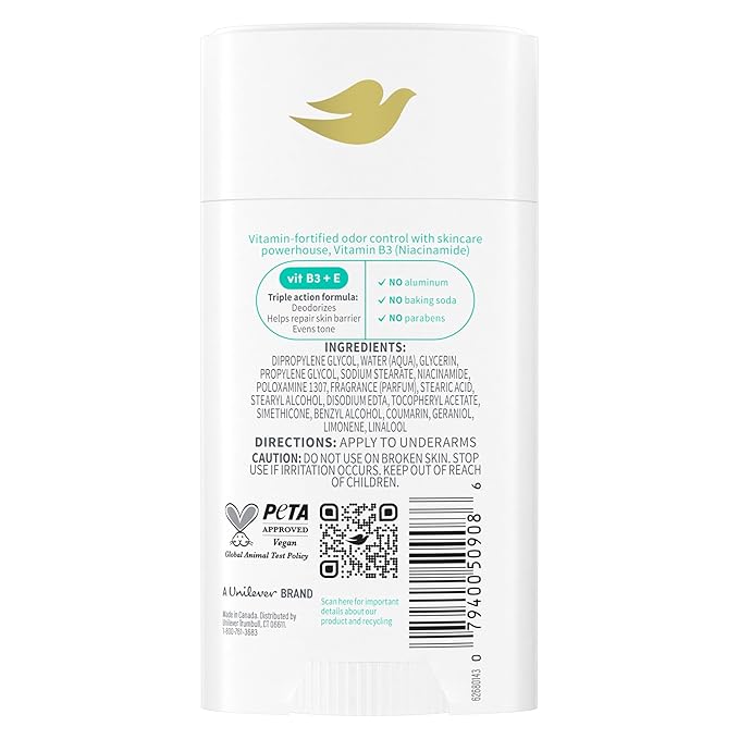 Dove VitaminCare+ Aluminum Free Deodorant Stick Coconut Water & Aloe for 72H Odor Protection Breathable Deodorant for Women 2.6 oz