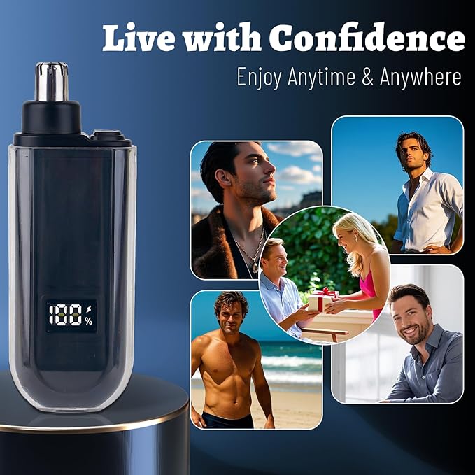 Nose and Ear Hair Trimmer for Men, 2025 Nose Hair Trimmer Clipper with LED Display for Women, Professional IPX7 Waterproof Dual Edge Blades Nasal Trimmer Clippers for Travel (Black)