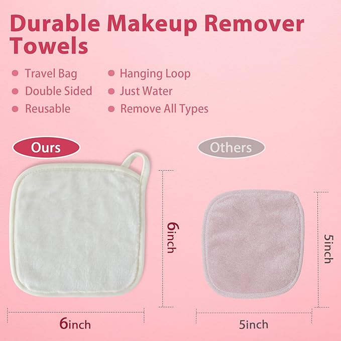 Makeup Remover Cloth, 6" x 6" Make Up Towels Reusable Face Cloth for Washing Face, Makeup Remover Pads Microfiber Face Washcloth with Mesh Bag, 12 Pack