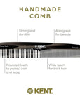 Kent 9T Black Graphite Fine Tooth and Wide Tooth Detangler Comb - Large Handmade Dressing Comb for Wet Hair and Durable Grooming, Hand Polished, Saw-Cut Made in England