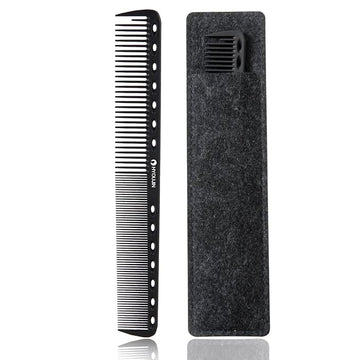 HYOUJIN 605 Black Carbon Fine Cutting Comb 230℃ Heat Resistant Hairdressing Comb Master Barber Combs with fine tooth-14 holes for cutting and hairstyling