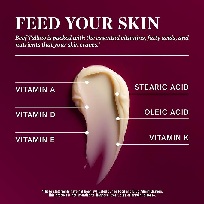 Beef Tallow Face Moisturizer for Women | With Hyaluronic Acid | Hydrating Whipped Beef Tallow for Skin Care for Women | With Jojoba & Sweet Almond Oil | Paraben & Cruelty-Free, Non-GMO | 4 oz