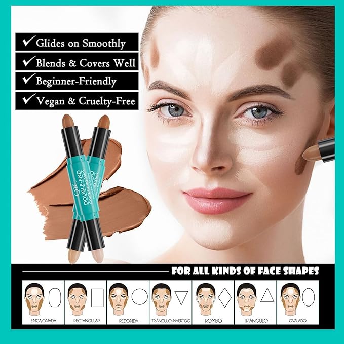 MEICOLY 2-in-1 Highlighter Contour Stick,Cool Toned Contour Stick,Makeup Shaping Stick,02