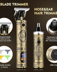 Professional Hair Clippers for Men,Hair Clippers+T-Blade Trimmer+Electric Shaver+Nose Hair Trimmer Set,4 in 1 Cordless Barber Hair Cutting Kit LCD Display Gifts (Gold)
