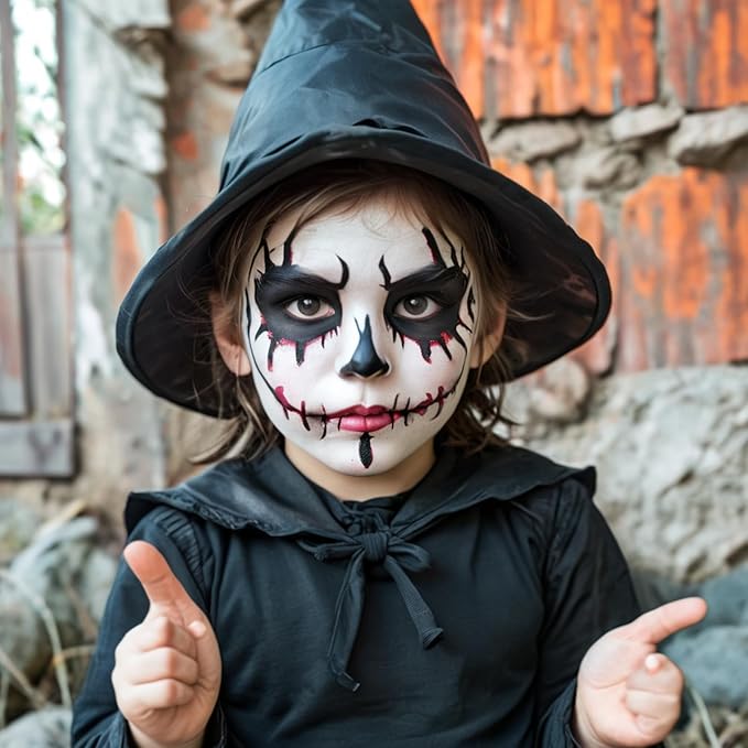 MEICOLY Black White Face Body Paint Stick Set,Waterproof Face Paint Stick for Adults and Kids,Clown White Makeup,Face Painting for Halloween SFX Skull Zombie Skeleton Goth Makeup