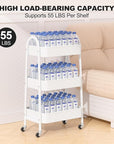EAGMAK 3 Tier Rolling Cart Under Desk, Large Metal Storage Cart with Handle and Lockable Wheels, Big Multifunctional Storage Organizer Trolley for Kitchen, Living Room, Office, Garage (White)