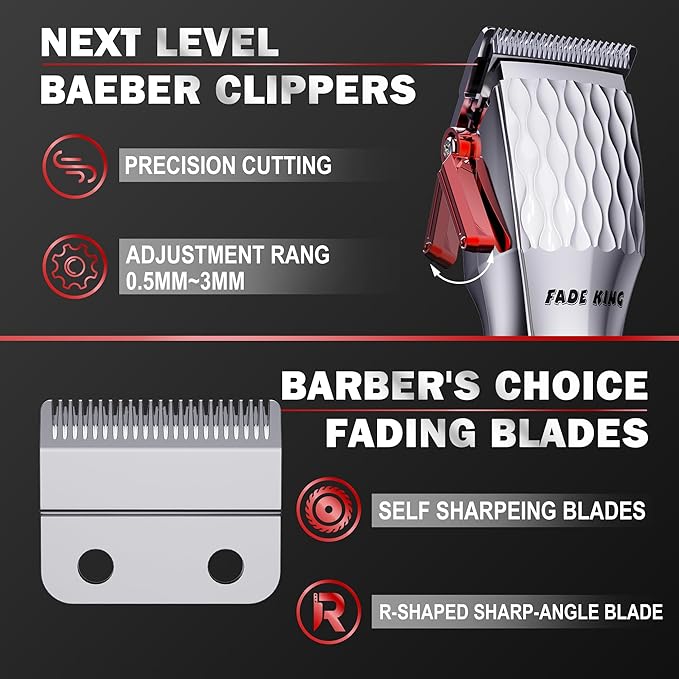FADEKING Professional 5-Star Cordless ASTRO Clipper for Men - Adjustable Blending, LED Display, Quality Travel Case
