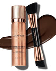 LUMINESS Silk Airbrush Spray Foundation & Buffing Brush Kit – Full Coverage Foundation & Dual-Sided Buffing Brush - Buildable Coverage, Anti-Aging Formula Hydrates & Moisturizes (Shade - Rich)