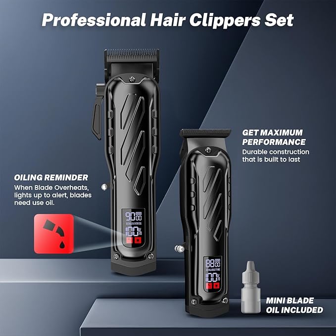 Brightup Barber Hair Clippers [Brushless 9000RPM & Cordless] for Men, Professional Clippers & Trimmers Set with USB-C Charging Stand, Hair Tools Cutting Kit with LCD Display, Gift for Men