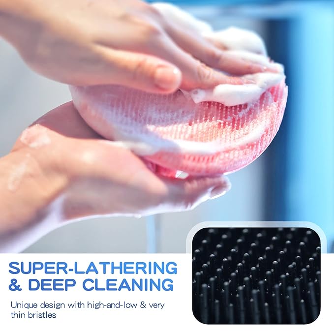 Manmihealth Silicone Hair Scalp Massager & Soft Bath Glove Set 2 PCS, Extra-large Shampoo Scalp Brush with Body & Face Scrubber for All Hair Skin Types with a Free Silicone Strap&Hook Style 2(Black*2)