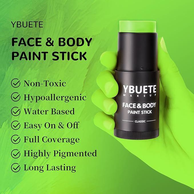 Ogre Green 2 Face Body Painting Stick, Professional Green Full-coverage Cream Face Paint for Hunting Camo Halloween SFX Witch Shrek Cosplay Makeup, Washable Body Paint for Adult Carnival