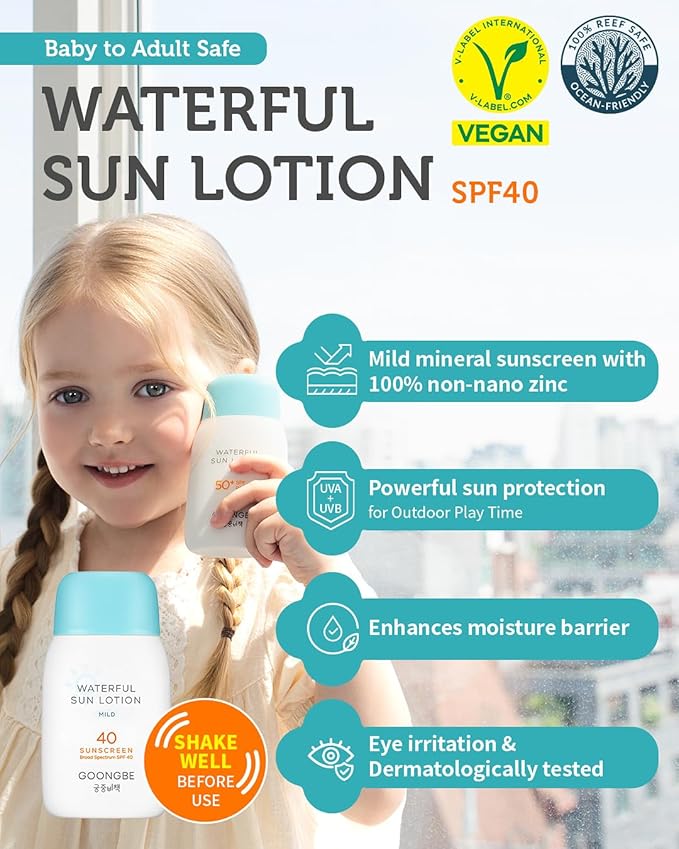 GOONGBE Sun Lotion SPF 40 & Sun Stick SPF 50-100% Zinc Oxide Mineral Sunscreen - No White Cast - Vegan Reef-Safe for Babies Kids Adults - Korean Skincare, 2.82oz & 0.49oz