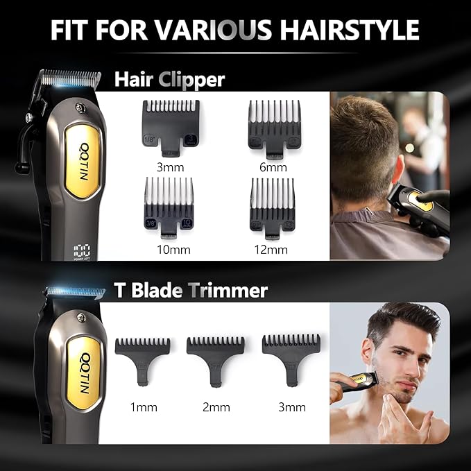 Hair Clippers for Men Professional - 7500RPM Cordless Clippers and Trimmers Set with Long Battery Life - USB-C Rechargeable Electric Hair Cutting Kit for at-Home Use (Silver)