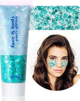 MEICOLY Teal Body Glitter,Mermaid Face Glitter Gel for Halloween Face Paint,Dazzle Green Chunky Glitter for Face Body Eye Lip Hair,Sparkling Holographic Gel Glitter Makeup for Women and Kids