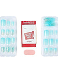 KISS imPRESS No Glue Mani Press-On Nails, Mini, 'Eternity', Medium Blue, Short Size, Squoval Shape, Includes 30 Nails, Prep Pad, Instructions Sheet, 1 Manicure Stick, 1 Mini File
