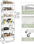 Sywhitta 6-Tier Plastic Rolling Utility Cart with Handle, Multi-Functional Storage Trolley for Office, Living Room, Kitchen, Movable Storage Organizer with Wheels, White