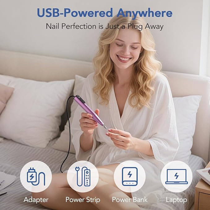 Mfish Professional Nail Drill Kit, Electric Nail File for Acrylic/Gel Nails,12 Bits, Adjustable Speeds, Portable Cordless Electric Nail Tools for Home & Salon Use