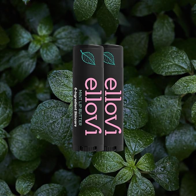 Ellovi Natural Lip Butter Lip Balm - Mint - Pure Enough to Eat - Made With Just 6 Vegan Ingredients - Moisturizing Lip Care for All Day Hydration (2-Pack)