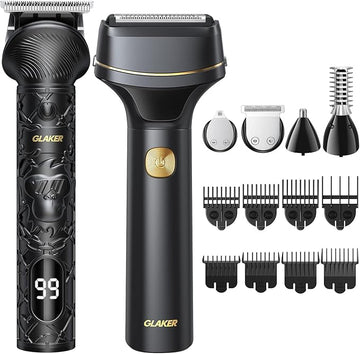 GLAKER Hair Clippers for Men Professional, Cordless Clippers for Hair Cutting, Mens Bear Trimmer, Electric Razor Barber Clippers Hair Trimmer, Gifts for Men (Deep Black)