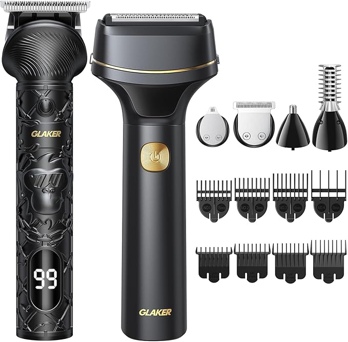 GLAKER Hair Clippers for Men Professional, Cordless Clippers for Hair Cutting, Mens Bear Trimmer, Electric Razor Barber Clippers Hair Trimmer, Gifts for Men (Deep Black)