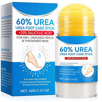 Urea Foot Care Stick, 60% Urea with 2% Salicylic Acid Foot Cream Moisturizer for Dry Cracked Feet, Knees, Elbows, Hands, Moisturizes and Hydrates the Dry Skin, Callus Remover & Skin Softener 1.41 oz