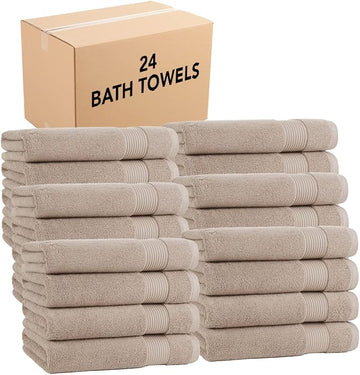 Arkwright Bath Towels Set of 4 - (Bulk Case of 24) Super Soft 100% Cotton, 600 GSM Quick Dry & Absorbent, Luxury Bathroom Essentials for Hotels, Spa, Hosts, and Vacation Rentals, Latte Beige