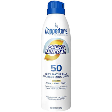 Coppertone SPORT Mineral SPF 50 Sunscreen Spray | Zinc Oxide Sunscreen | Water Resistant | 5oz