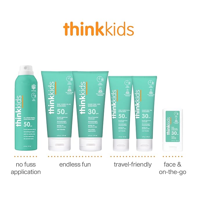 Thinksport Kids SPF 50+ Mineral Sunscreen – Safe, Natural Sunblock for Children - Water Resistant Sun Cream – Broad Spectrum UVA/UVB Sun Protection – Reef Friendly Lotion, 6oz