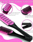 Chengu Hair Brush, Boar Bristles Clamp Double Sided Brush & V Shaped Styling Hair Comb, Straightening Knotty Unkempt Hair (Rose Red, Pink)