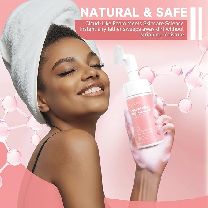 Salmon DNA PDRN Facial Cleanser | Low pH Hydrating Daily Foaming Face Wash with Soft Massage Heads | PDRN, Collagen & LHA | Gentle Pore Care & Radiant, Balanced-Looking Skin