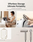 Dreame Pocket Pro Hair Dryer, Dual Voltage Travel Blow Dryer with Diffuser, 1300W Professional HighSpeed Ionic Hair Blower, Fast Drying, Low Noise, Lightweight, No Heat Damage, Global Travel 120V/240V