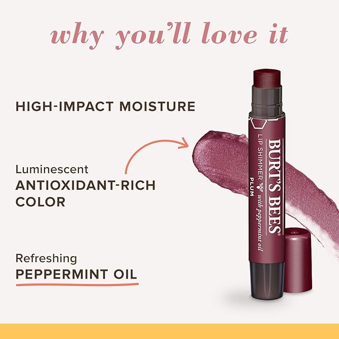 Burt's Bees® 100% Natural Origin Moisturizing Lip Shimmer, Plum, 1 Tube (Package May Very)