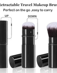 Retractable Makeup Brush, 2 Pack Kabuki Travel Powder Foundation Makeup Brush Face Blush Brushes for Blending Liquid, Blush, Bronzer, Buffing, Sunscreen,Flawless Cosmetics