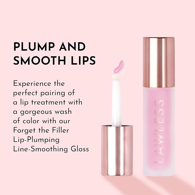 Lawless Forget the Filler Lip Plumping Line Smoothing Gloss - Strawberry Milkshake - Premium Volumizing Lip Gloss with Natural Ingredients Designed to Plump, Firm, and Hydrate Lips 0.11 oz