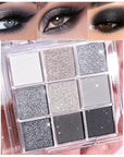 evpct 9 Colors Silver Gray Glitter Eyeshadow Palette, Black Smokey Grey and Silver White Sparkle Glitter Shimmer Shiny Eye Shadow Palette Makeup kit for older Women, High Pigment Waterproof eyeshadow