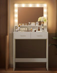 MIRROTOWEL Vanity Desk with Mirror and Lights, Dressing Table with Large Drawer, 2 Level Storage Dresser & 3 Lighting Modes Adjustable Brightness, Suitable for Bedroom