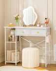 White Vanity Desk Without Mirror for Bedroom, Makeup Desk with 2 Fabric Drawers, Vanity Desk with Iron Hook, 36 Inches Vanity with Storage, White
