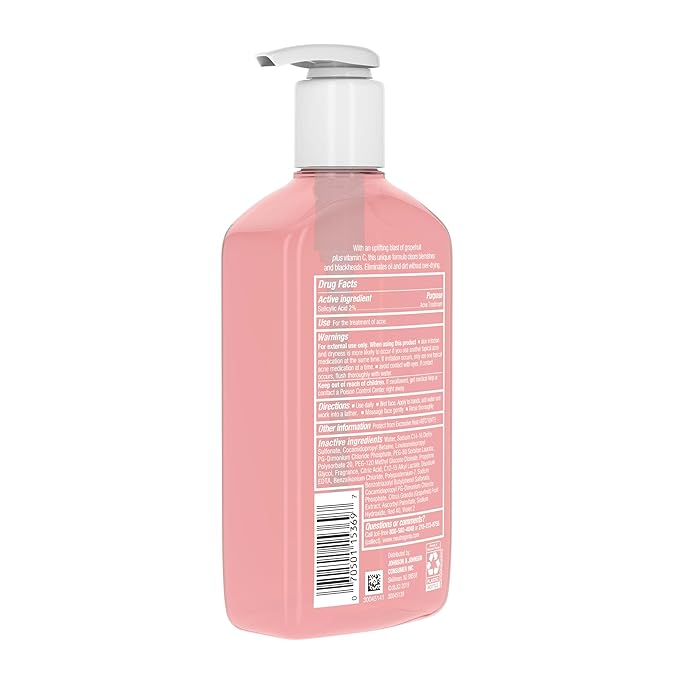 Neutrogena Oil-Free Salicylic Acid Pink Grapefruit Pore Cleansing Acne Wash and Facial Cleanser with Vitamin C, 9.1 fl. oz