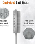 Silicone Back Scrubber for Shower, 17in Lengthen Long Handle Body Brush, Double Sided Shower Brush for Shower Exfoliating and Massage Can Produce Rich Foam, Long Handle Back Scrubber for Men