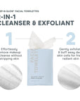 NuFACE Prep-N-Glow Facial Towelettes - 2-in-1 Exfoliating + Cleansing Makeup Remover Wipes, Hyaluronic Acid Travel Face Wipes to Hydrate & Brighten for Glowing Skin - 20 Individually Wrapped Cloths