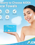 AIDEA XL Face Towels Disposable 50Ct, Clean Facial Cloths, Facial Cleansing Wipes for Sensitive Skin, Face Towelettes for Makeup Removing, Nursing, Travel, Dry Wipes 9.84"×11.81"