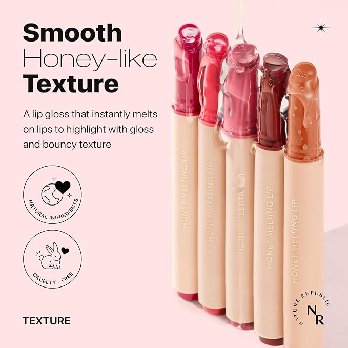 Nature Republic HONEY MELTING LIP (04 POMEGRANATE) SOFT LIP STICK, Hydrating Gloss, Moisturizing balms, Sheer tint, Shine & Glowy Finish, korean make up