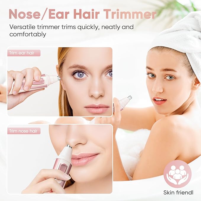 Ear and Nose Hair Trimmer Clipper - 2025 Professional Painless Eyebrow & Facial Hair Trimmer for Men Women, Battery-Operated Trimmer with IPX7 Waterproof, Dual Edge Blades for Easy Cleansing Rose Pink